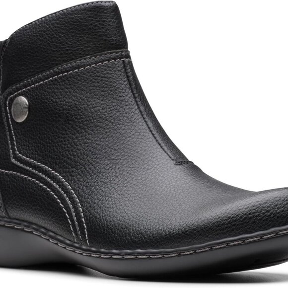 Women's Ankle Boot Leather Tumbled Black Casual Comfort Non-Skid Shoes - Picture 8 of 9